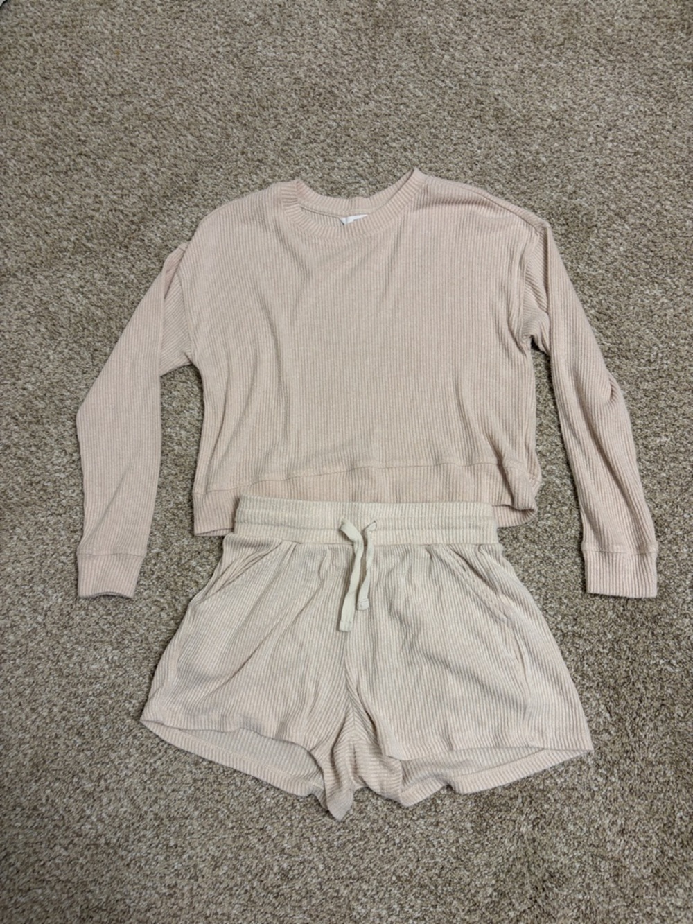 Kids Cozy Ribbed Matching Set in Light Beige by
